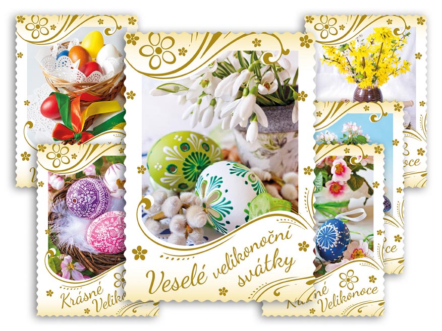 Pohlednice velikonoce 108 E výsek+UV+glitr