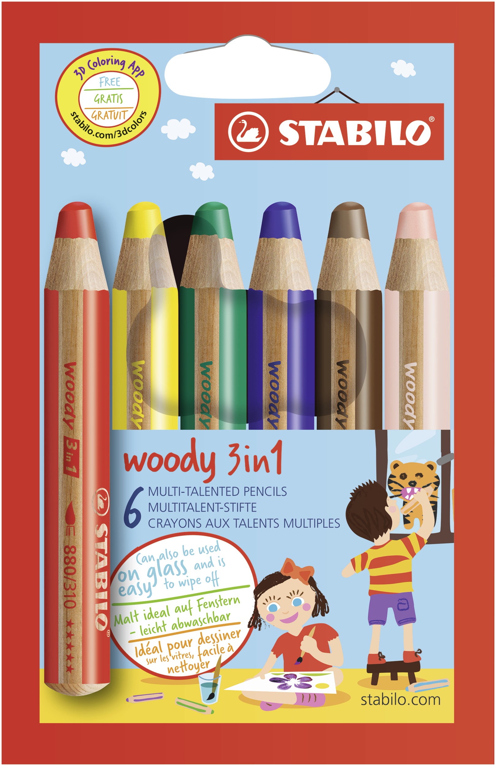 Pastelky Woody 3 in 1 Stabilo 8806, sada 6 ks