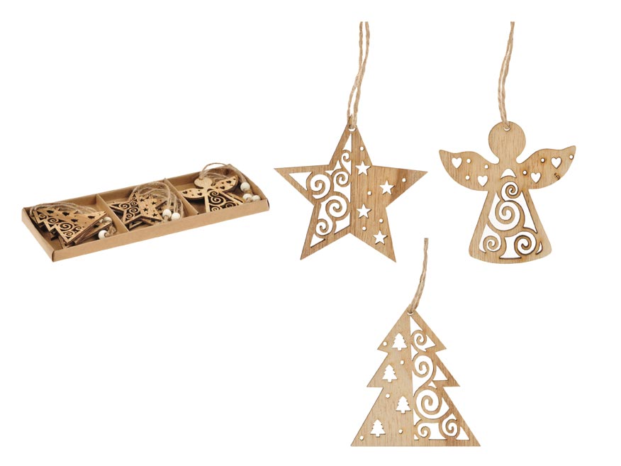 Ozdoby dřevěné set závěsymix 9ks/6,5x6,5cm XC2018905