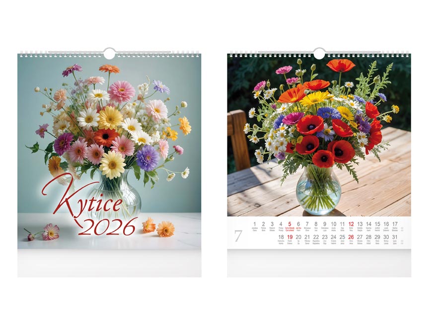 Kalendář 2026 nástěnný malý Kytice