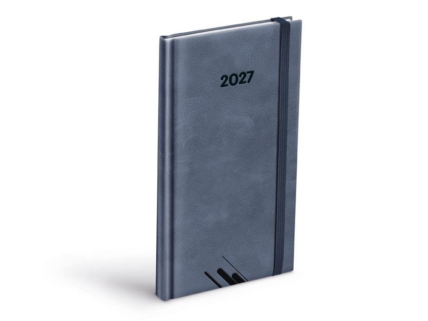 Diář 2027 T806 PU šedý s gumkou 90x170mm