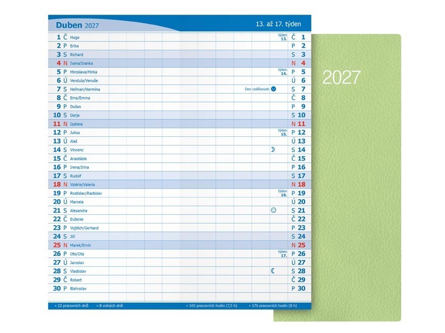 Diář 2027 M101/PVC měsíční mintový